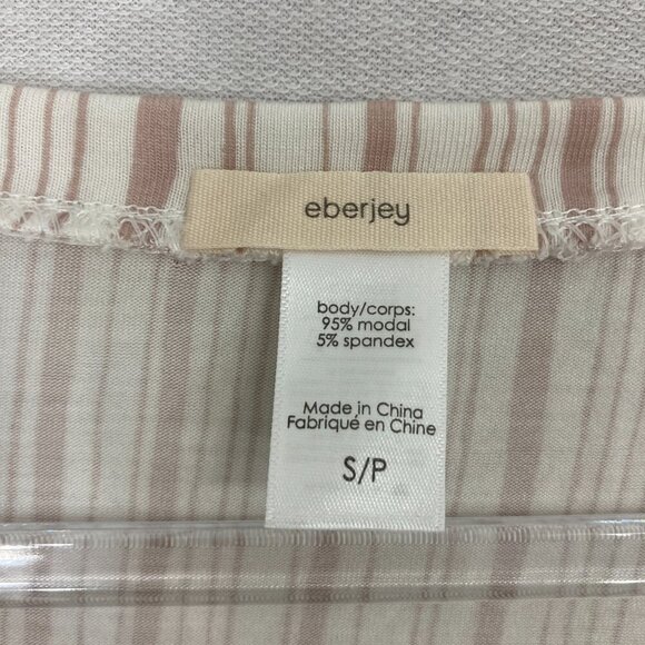 Eberjey Cream Striped Soft Stretch Knit Tie Waist Comfy Top Small Earthy - Picture 2 of 8